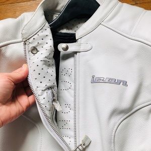 ICON woman white lather motorcycle jacket